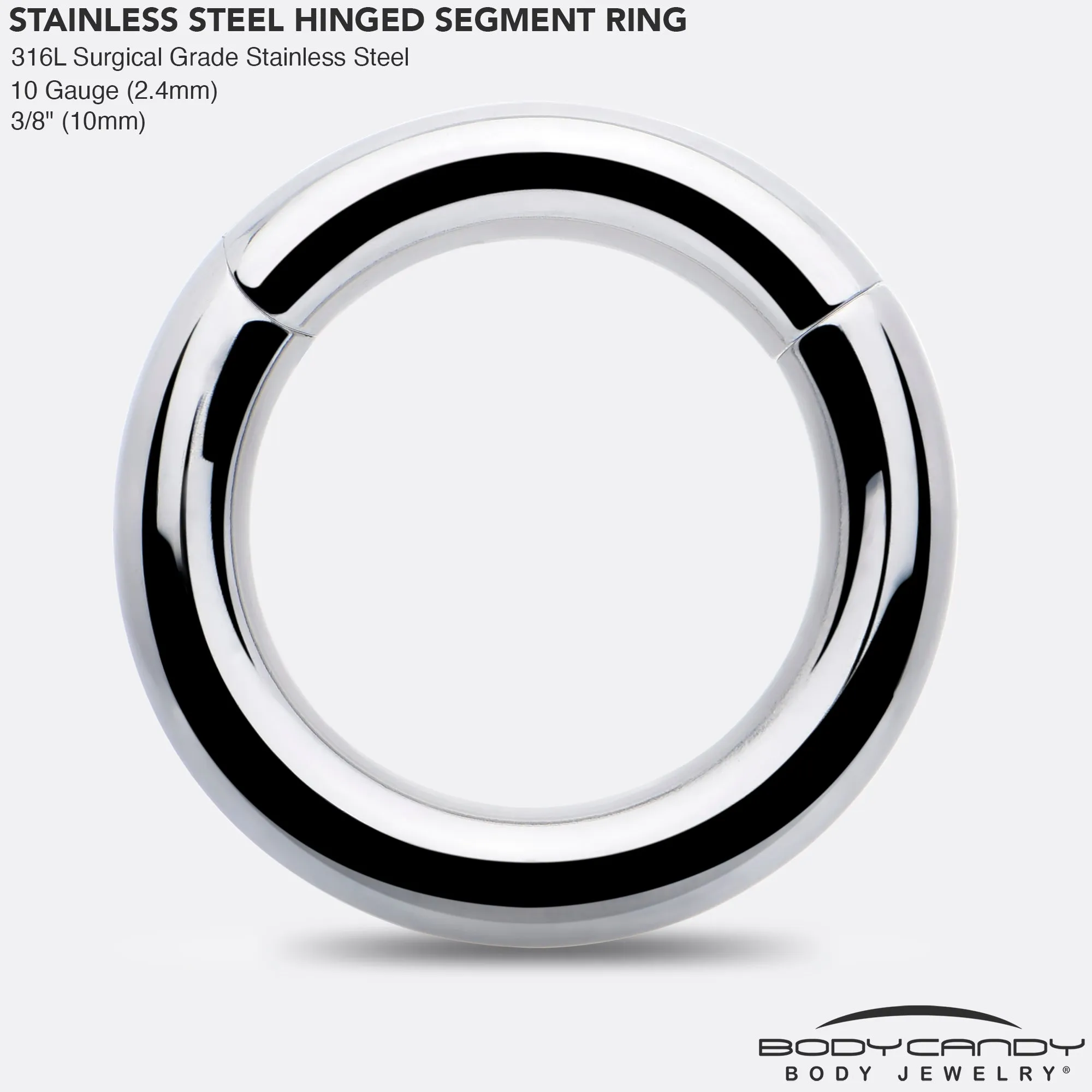 10 Gauge 3/8 316L Surgical Steel Precision Hinged Segment Hoop