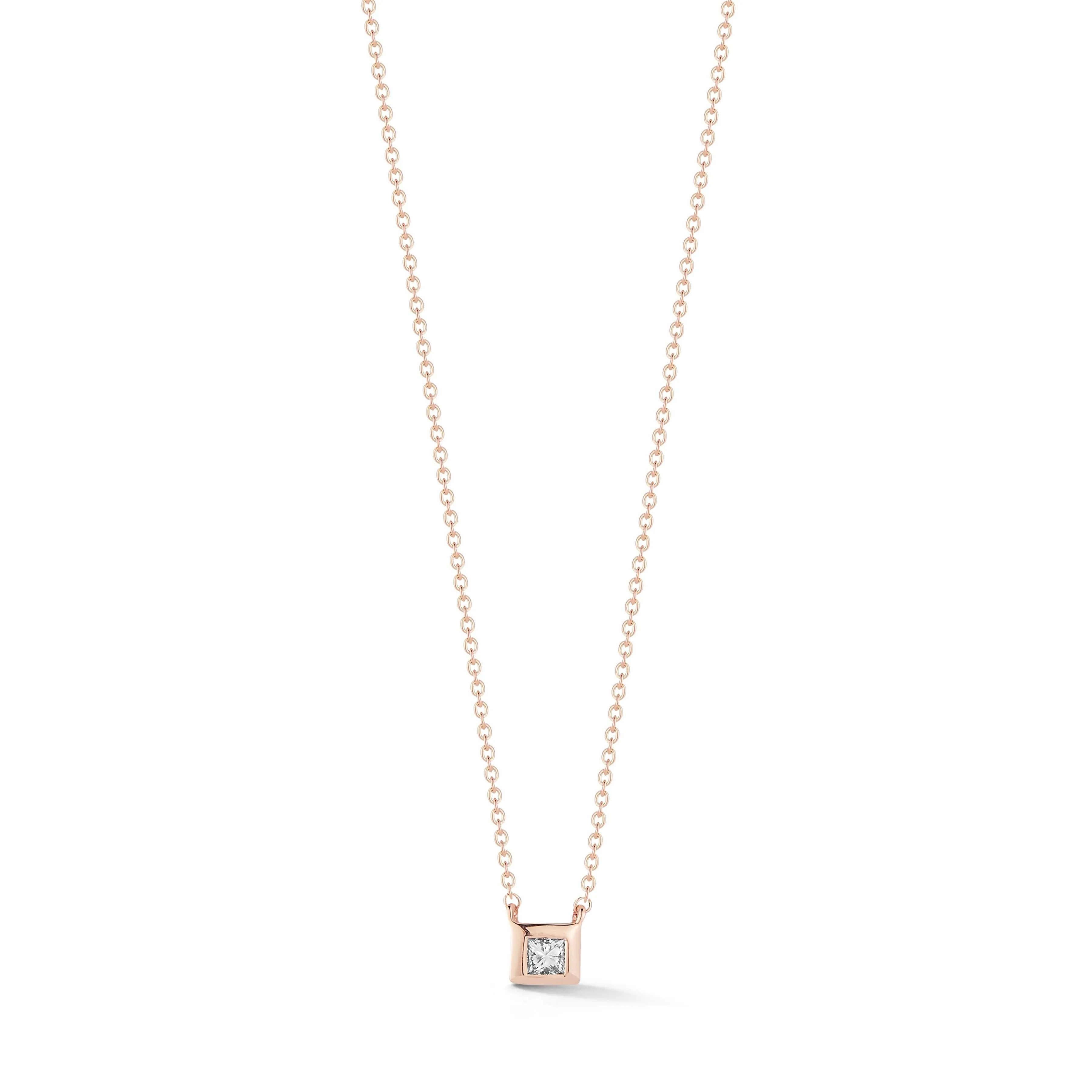 14K Rose Gold Princess Cut Diamond Necklace
