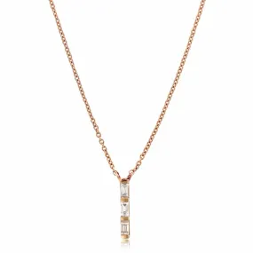 14K Rose Gold Vertical Baguette Diamond Necklace