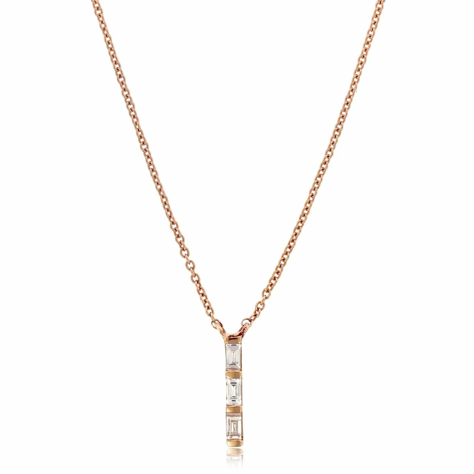 14K Rose Gold Vertical Baguette Diamond Necklace