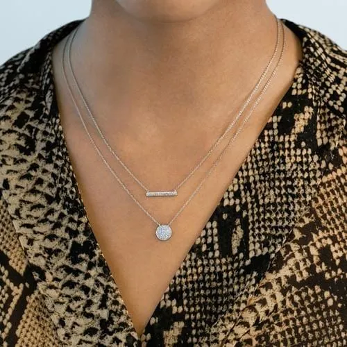 14K White Gold Diamond Disc Necklace