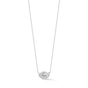 14K White Gold Diamond Evil Eye Halo Necklace