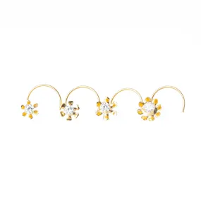 18ct Yellow Gold Wire Coil Back Nose Stud set with Cubic Zirconia in a Flower Design (4.5mm - 6mm) NIP-4-080