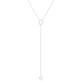 18K White Gold Diamond Hamza Star of David Drop Pendant Necklace