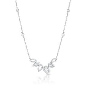 18K White Gold Diamond Pear and Marquise Bar Pendant Necklace