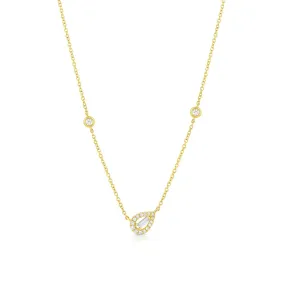 18K Yellow Gold Diamond Offset Pear-Shaped Pendant Necklace