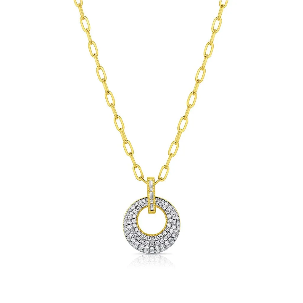 18kt Yellow Gold 1.34ctw Pavé Diamond Round Pendant Necklace