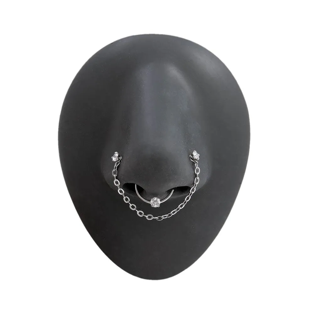 20g 1/4” Crystal Nose Bone Chain and Ring Jewelry Set