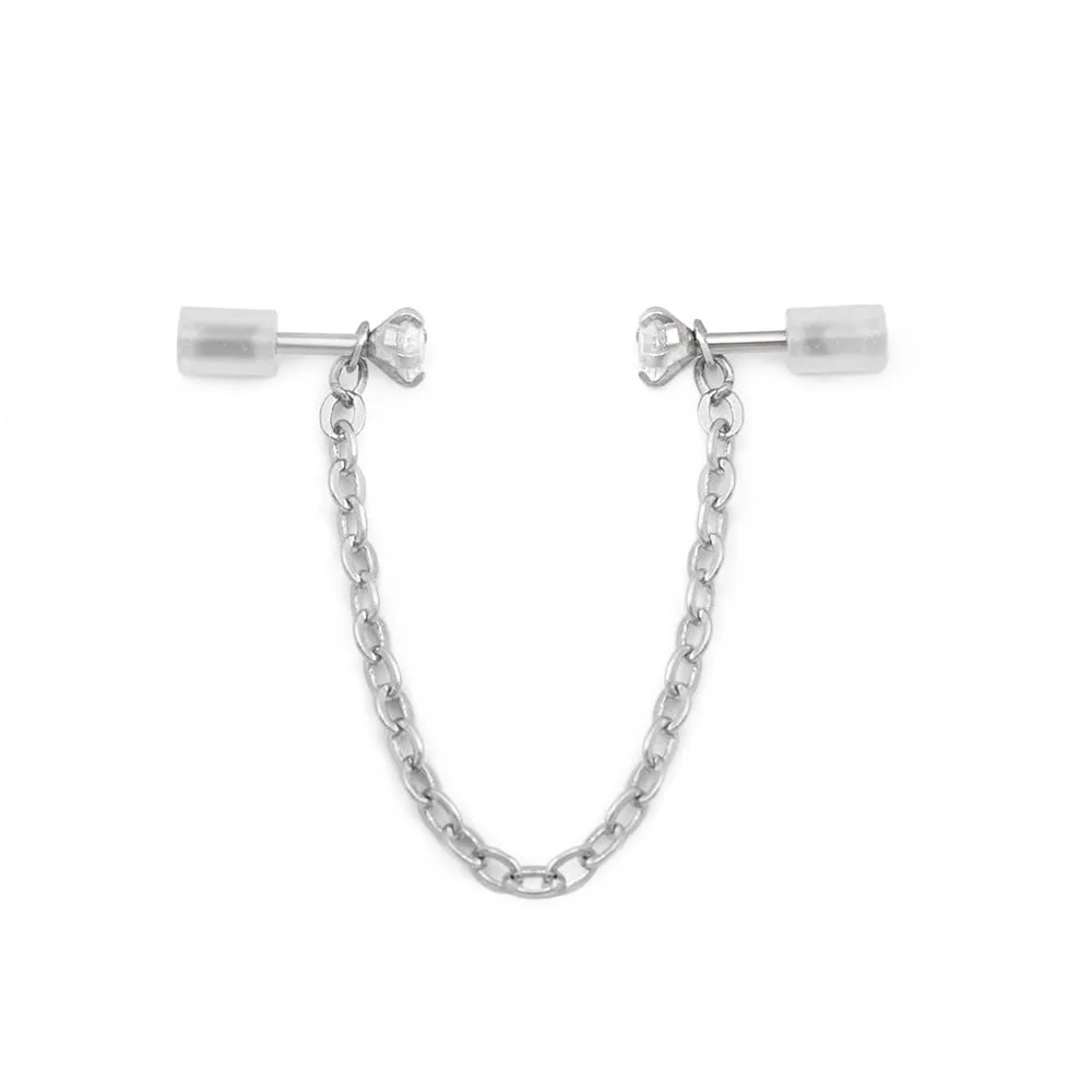 20g 1/4” Crystal Nose Bone Chain and Ring Jewelry Set
