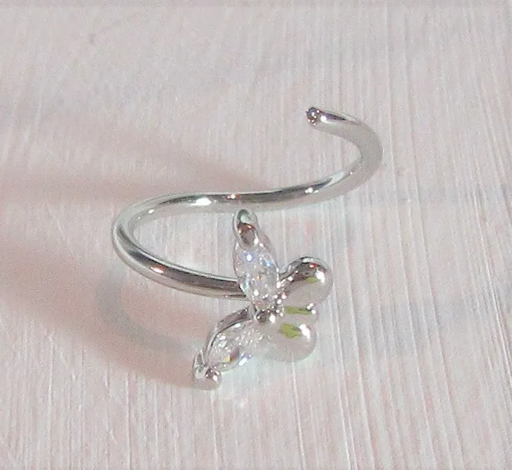 20G Nose Ring Hoop Clear CZ Diamond Crystal Butterfly Nose Ring 20 gauge Nose Jewelry Nostril Ring
