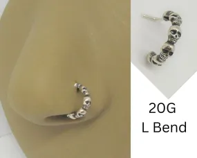 20G Skulls Nose Ring Stud Nose Hoop Nose Jewelry Nose Piercing L shape nose hoop Skull Jewelry 20 gauge Nostril jewelry