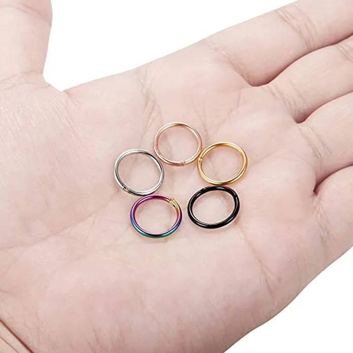 5-Piece: Stainless Steel Septum Piercing Nose Hoop Ring