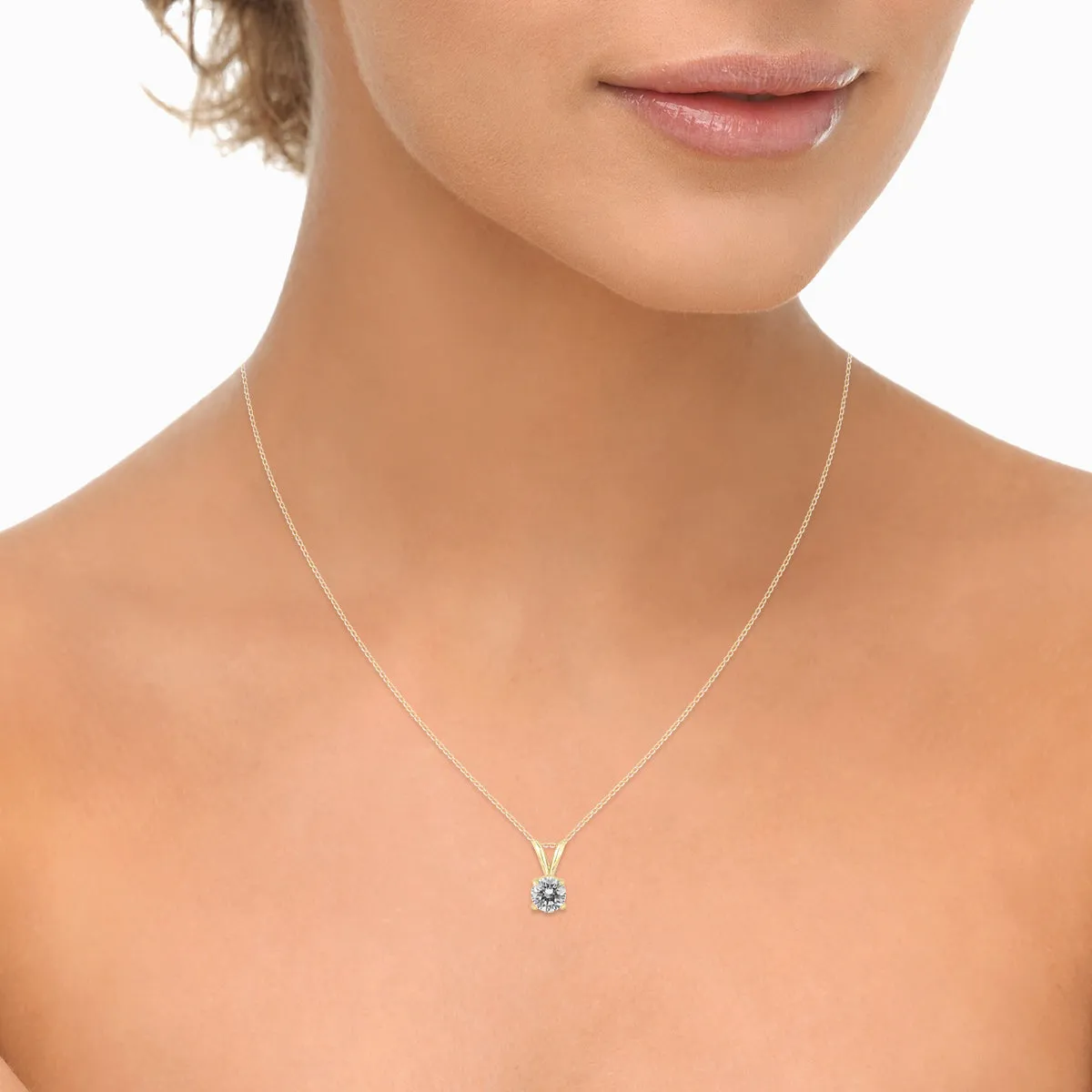 Ags Certified 3/4 Carat Round Diamond Solitaire Pendant In 14K Yellow Gold (J-K Color, I2-I3 Clarity)