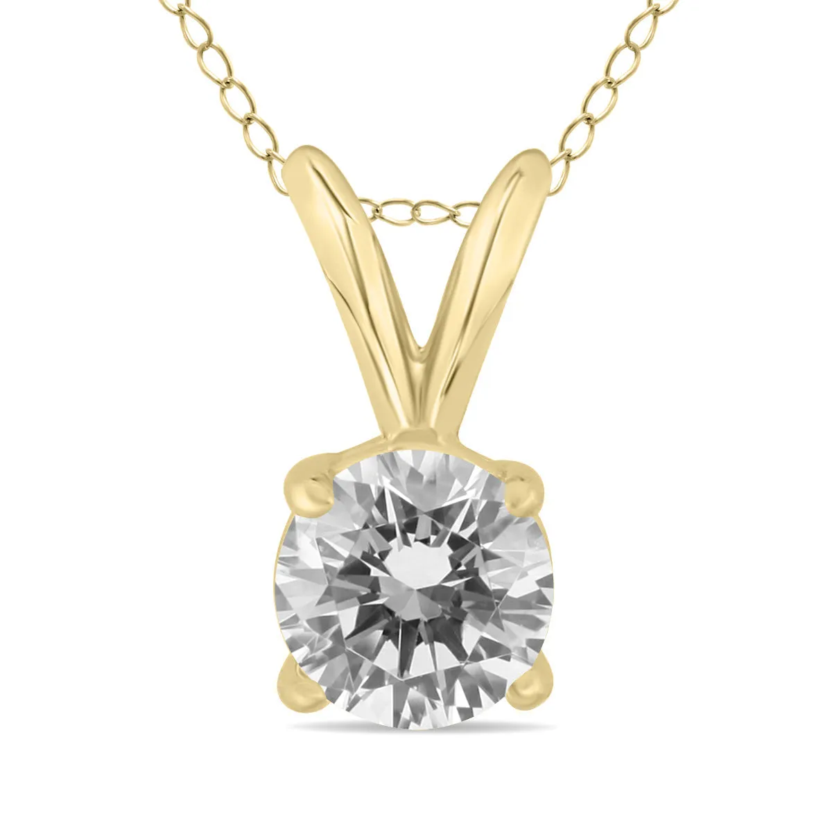 Ags Certified 3/4 Carat Round Diamond Solitaire Pendant In 14K Yellow Gold (J-K Color, I2-I3 Clarity)