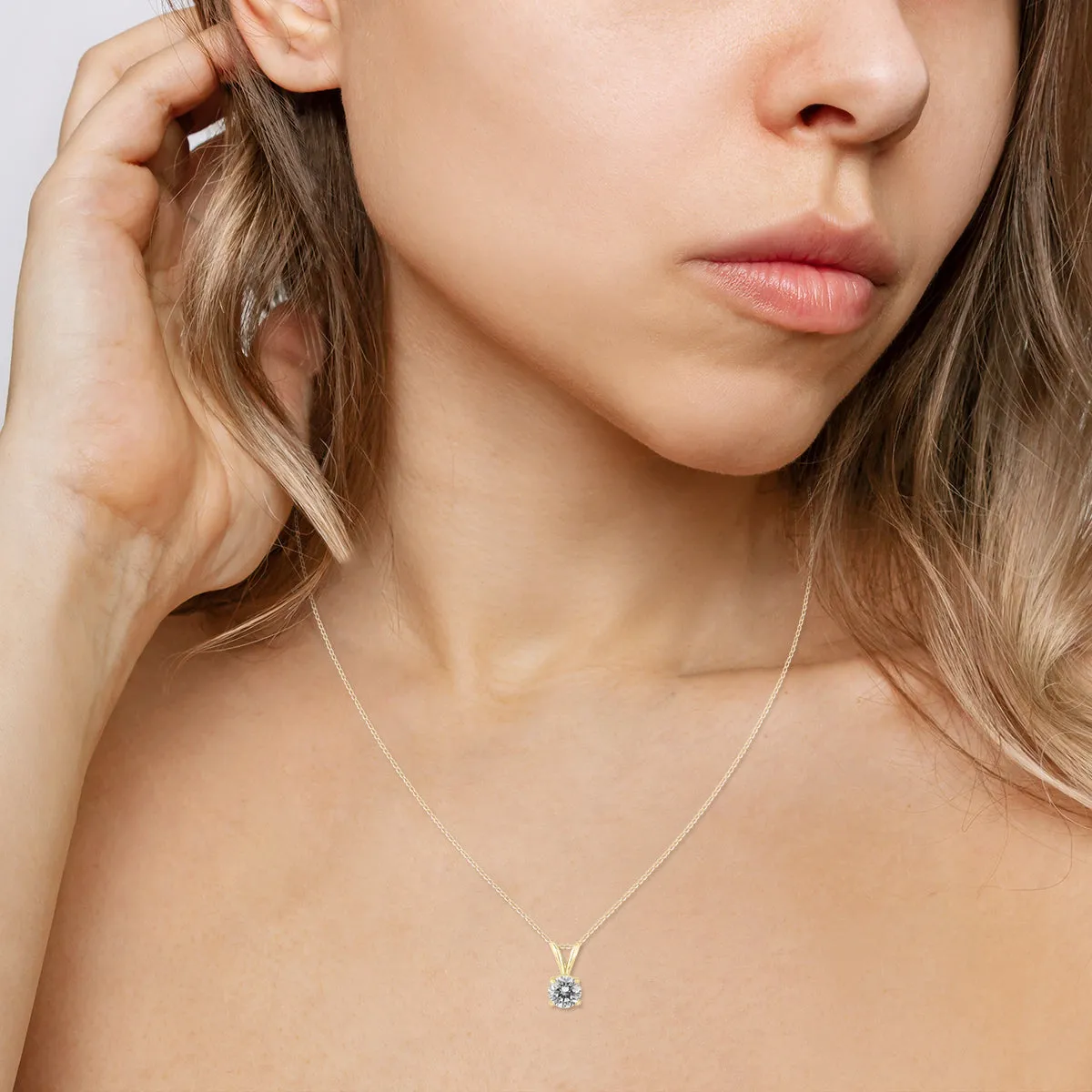 Ags Certified 3/4 Carat Round Diamond Solitaire Pendant In 14K Yellow Gold (J-K Color, I2-I3 Clarity)