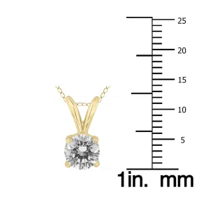 Ags Certified 3/4 Carat Round Diamond Solitaire Pendant In 14K Yellow Gold (J-K Color, I2-I3 Clarity)