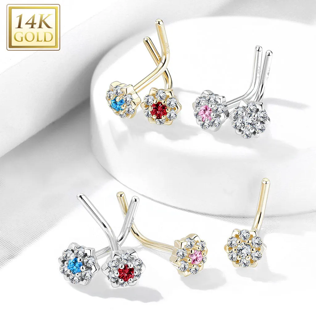 Amore Daisy L-Shape Nose Ring in 14K Yellow Gold