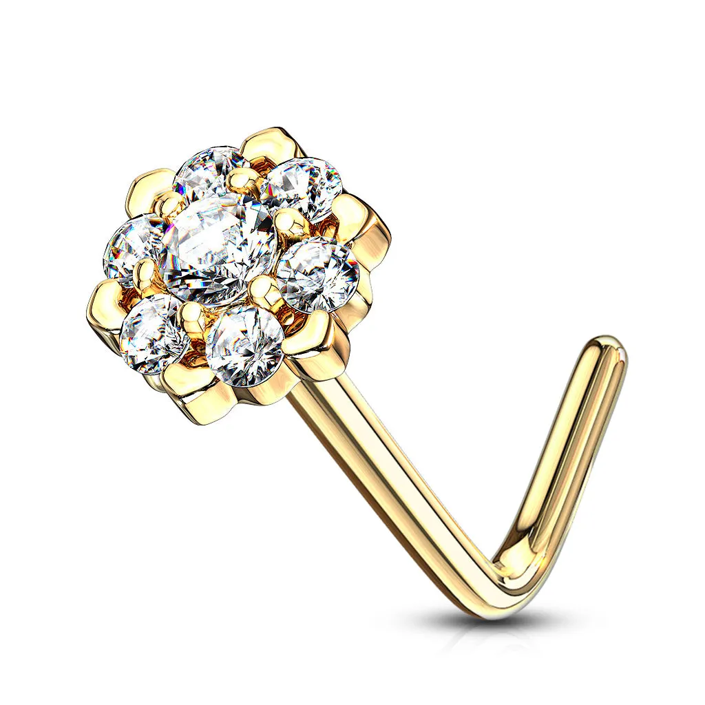 Amore Daisy L-Shape Nose Ring in 14K Yellow Gold