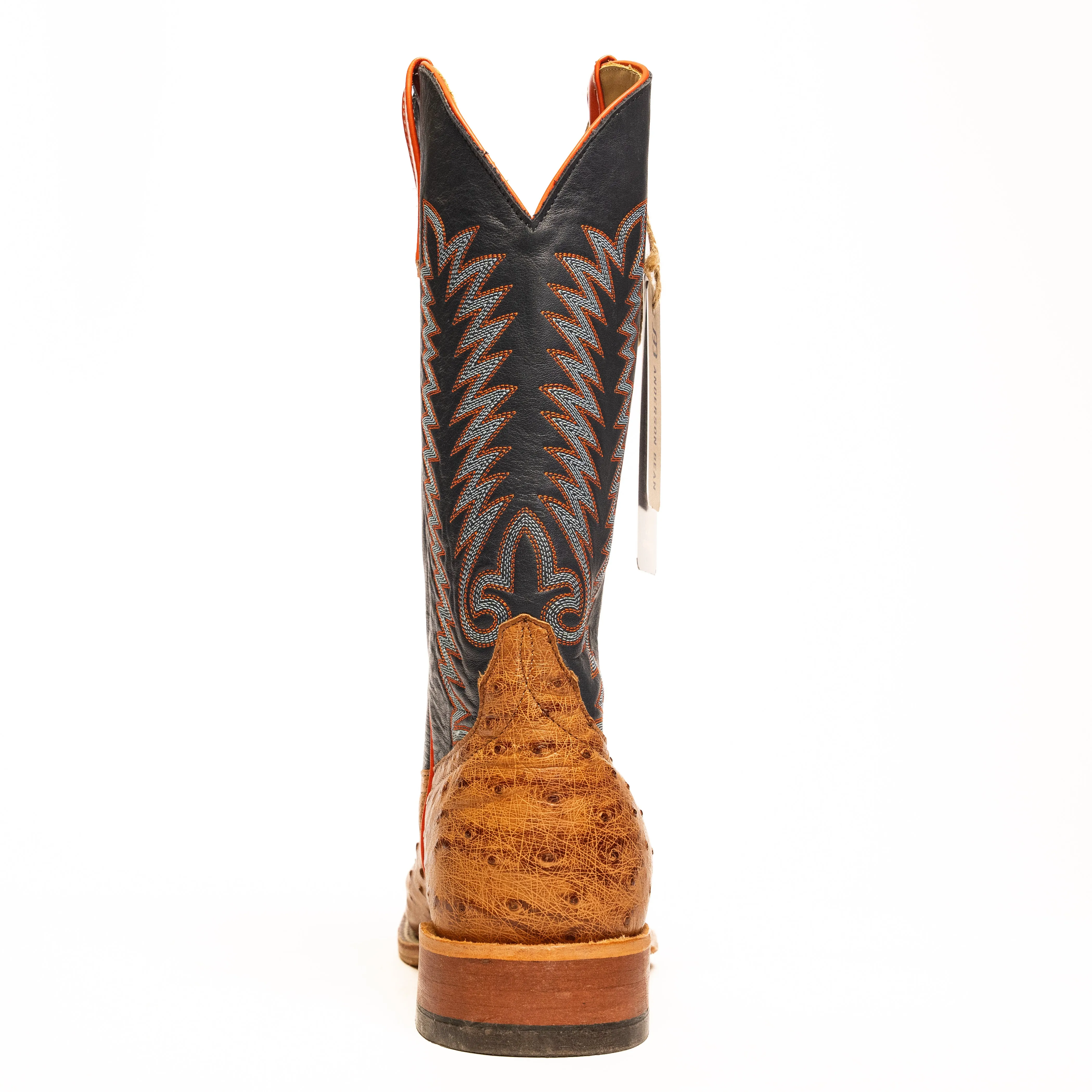Anderson Bean Brandy Bruciato Full Quill Ostrich with Burnished Navy Calf Top  S3016