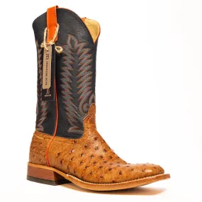 Anderson Bean Brandy Bruciato Full Quill Ostrich with Burnished Navy Calf Top  S3016