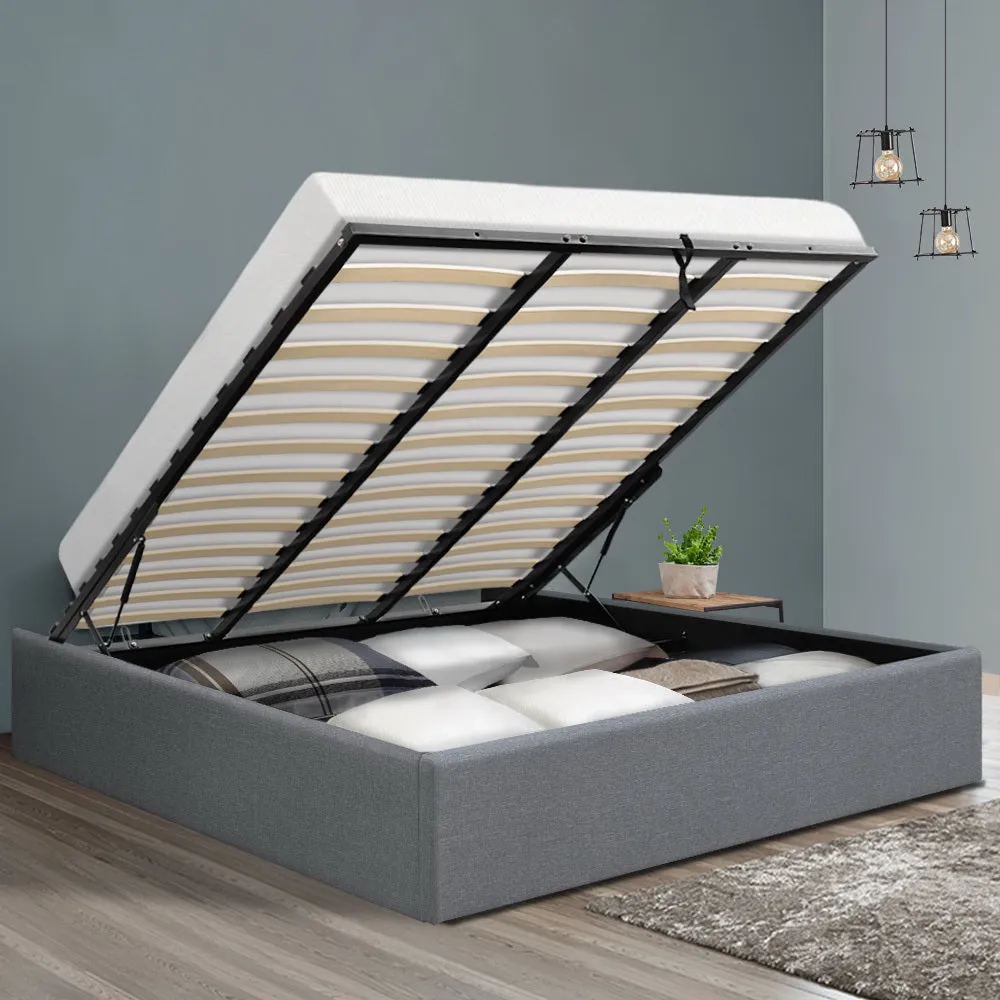 Artiss Bed Frame King Size Gas Lift Base With Storage Platform Grey Fabric Toki Collection