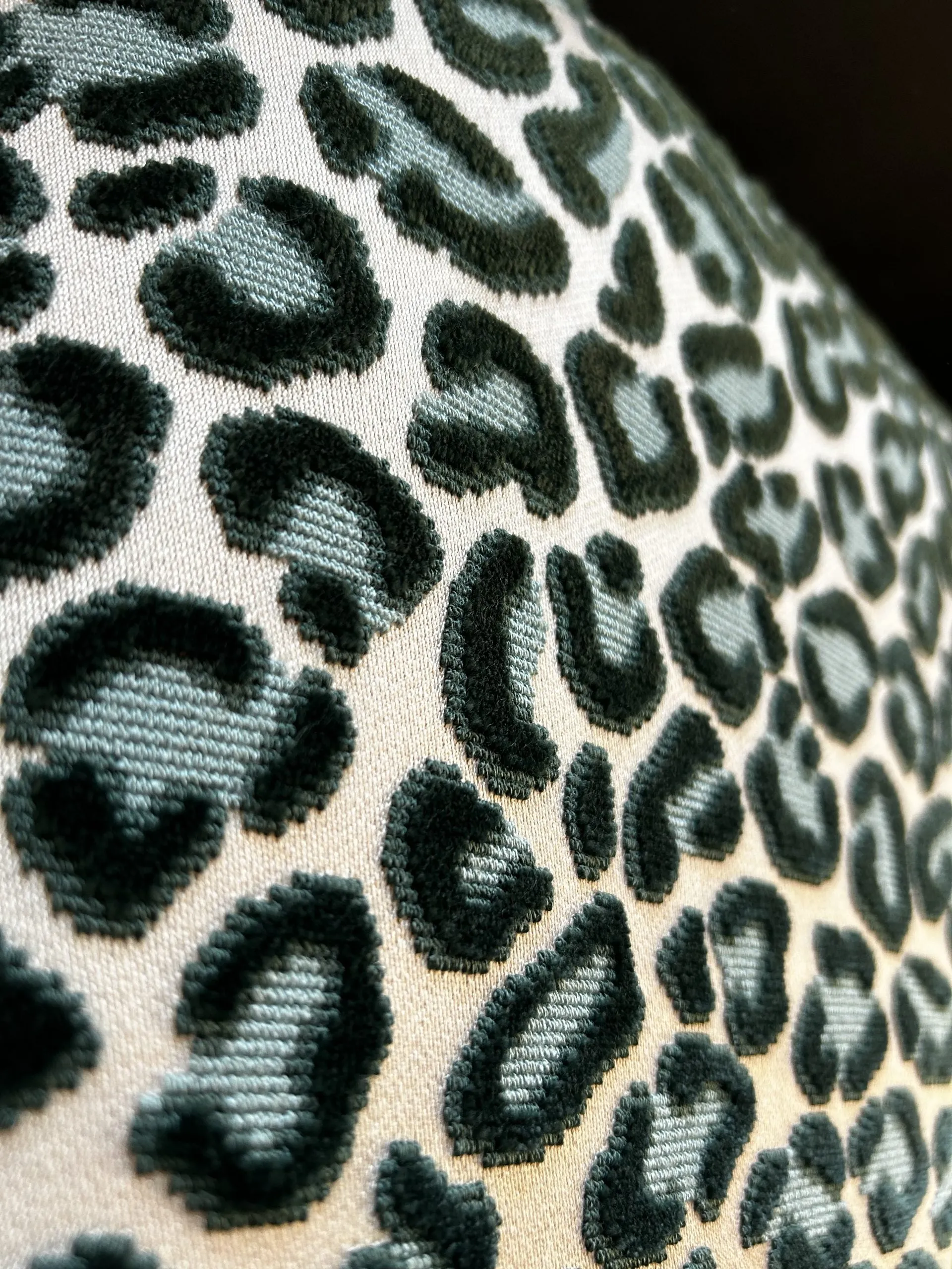 Beacon Hill Upholstered Queen Bed Frame, Feline Print, Forest Green and Aqua Blue