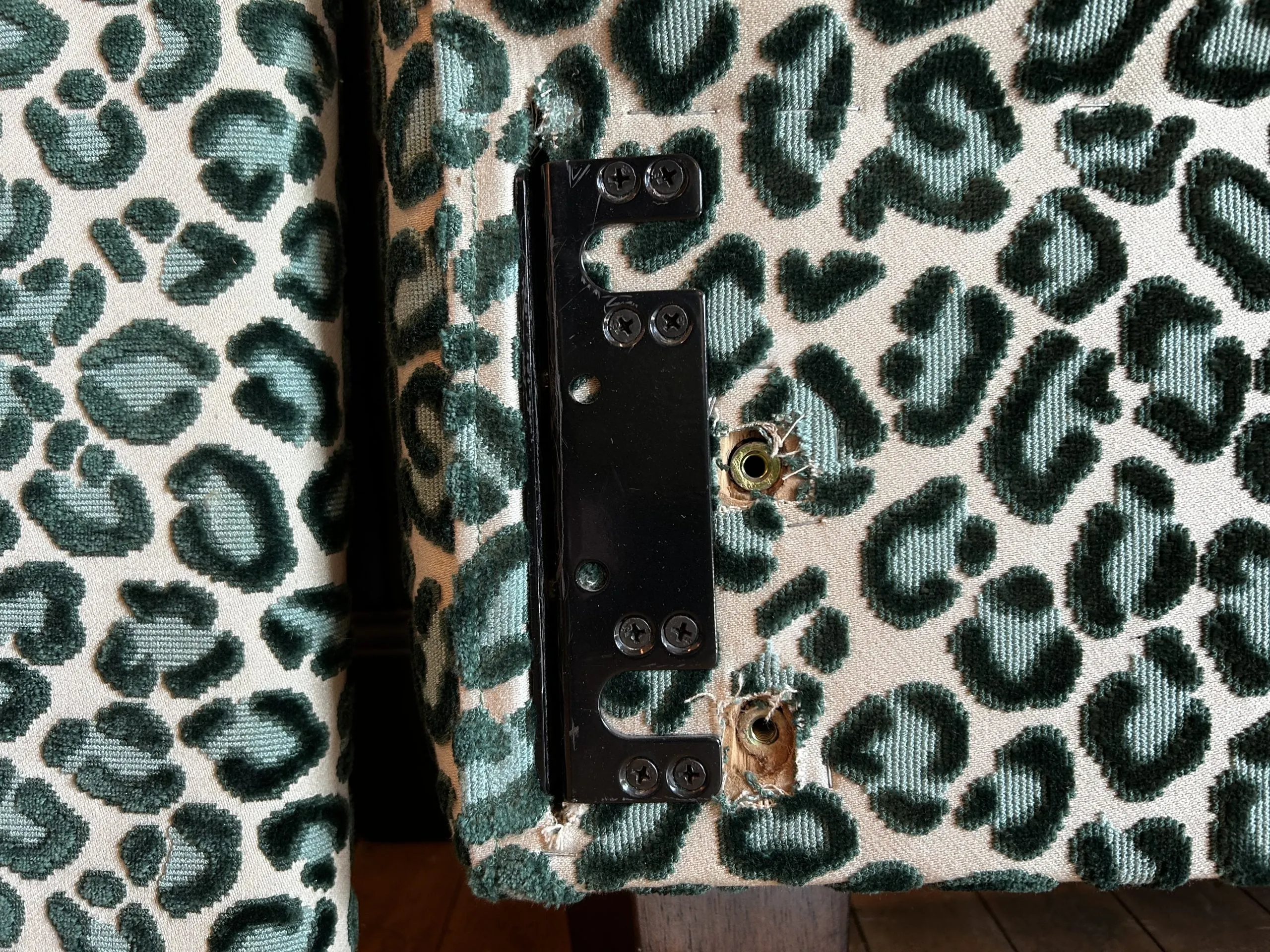 Beacon Hill Upholstered Queen Bed Frame, Feline Print, Forest Green and Aqua Blue