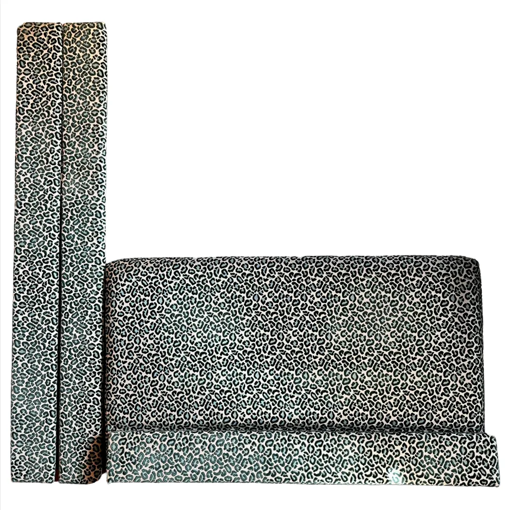 Beacon Hill Upholstered Queen Bed Frame, Feline Print, Forest Green and Aqua Blue
