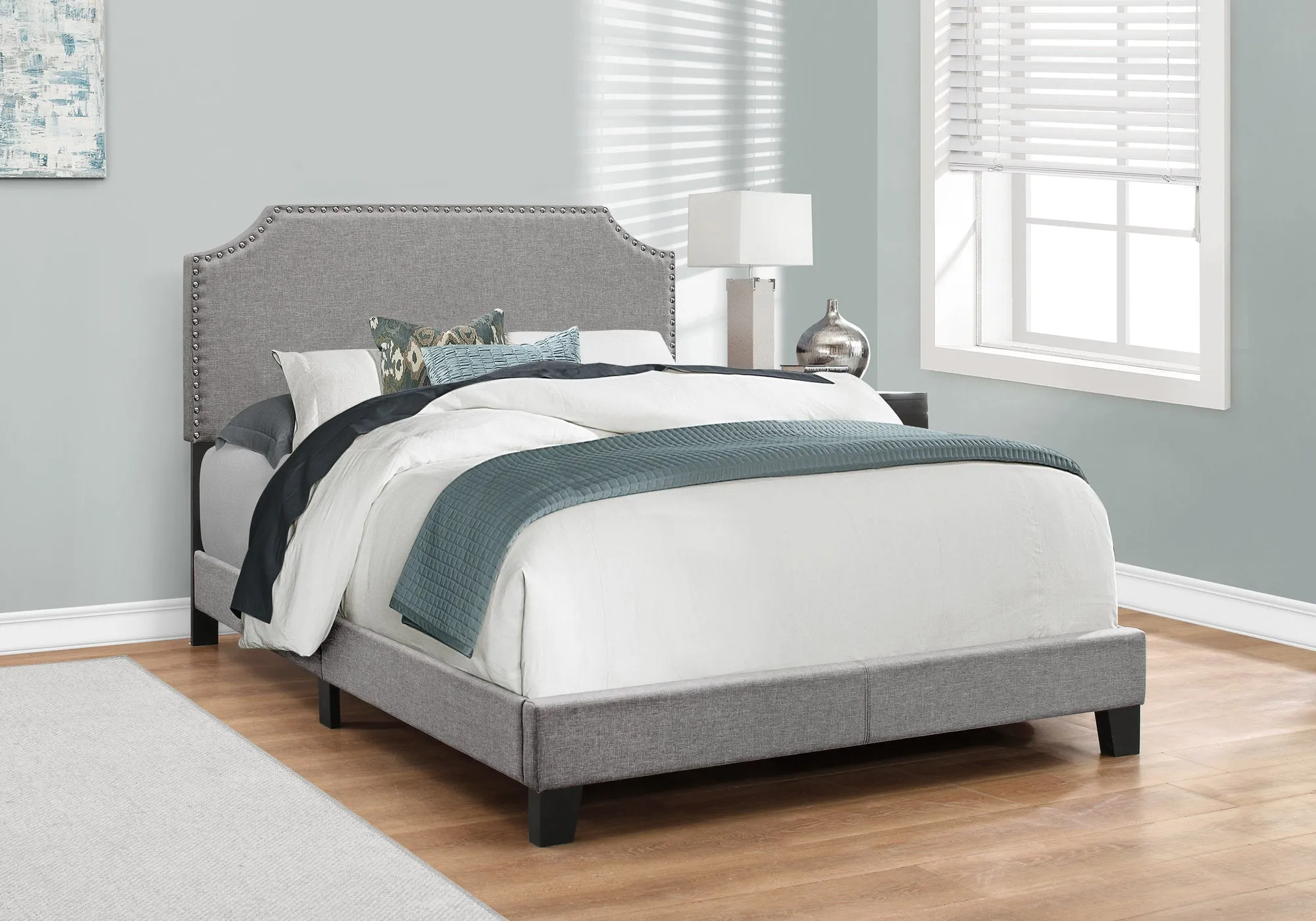 Bed - Full Size / Grey Linen With Chrome Trim