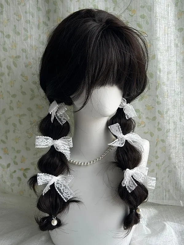 Black Tea Waist Length Wavy Synthetic Wig With Bangs