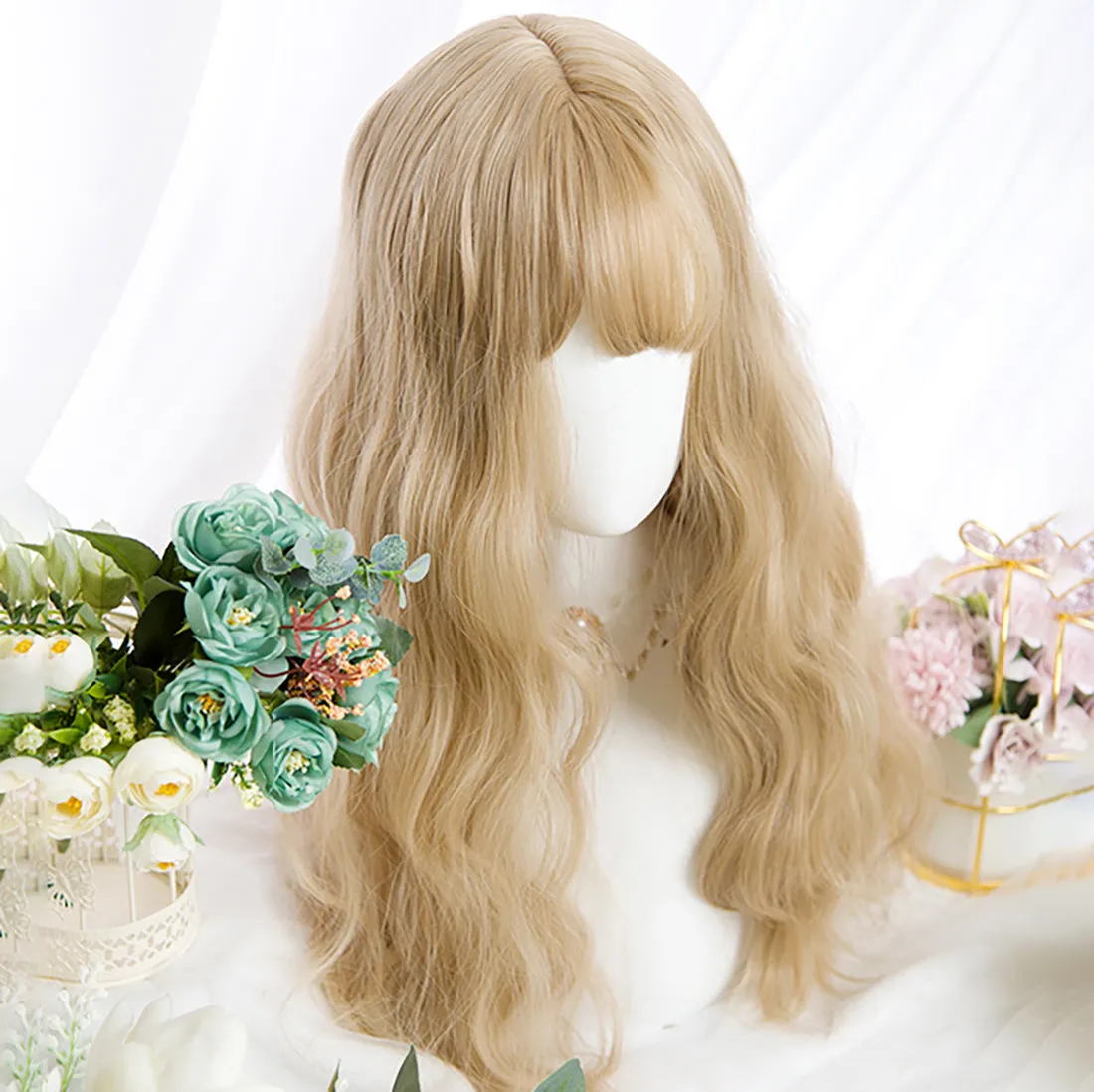 Blonde Air Bangs Wavy Long Wig