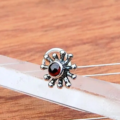 Bold Splash Silver and Garnet Nose Stud