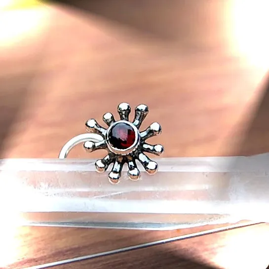 Bold Splash Silver and Garnet Nose Stud