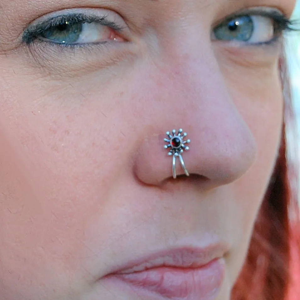 Bold Splash Silver and Garnet Nose Stud