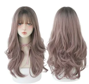 Brown Black Deep Wave Long Hair With Bangs Synthetic Wigs For Women Christmas Heat Resistant Thick Wig  Gift