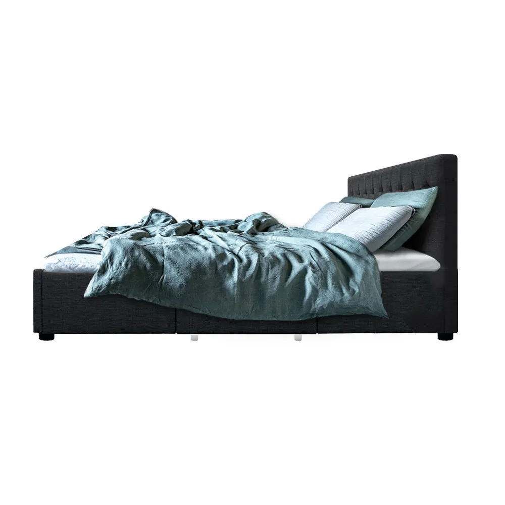 Charcoal Queen Bed Frame w/ 4 Drawers, Faux Linen - Artiss AVIO