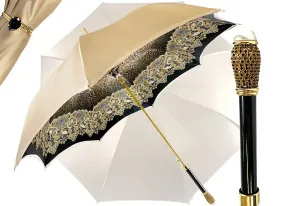 Creamy Leopard Print Umbrella, Double Cloth