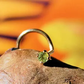Dainty Peridot Nose Stud Set in Yellow Gold - 2mm Stone