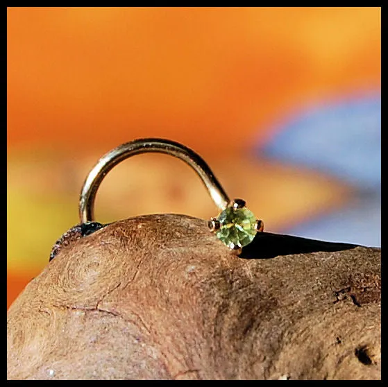Dainty Peridot Nose Stud Set in Yellow Gold - 2mm Stone