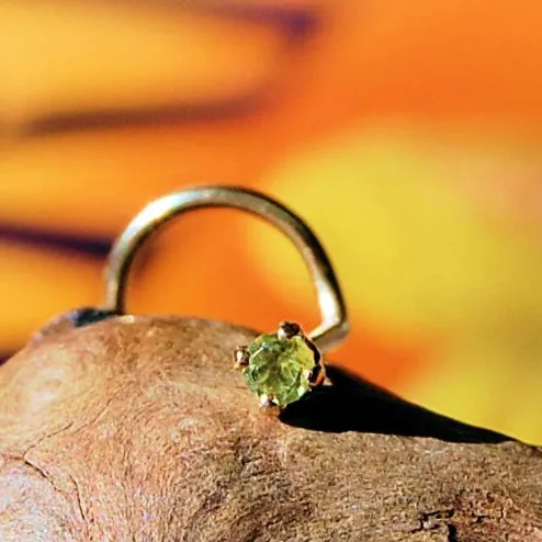 Dainty Peridot Nose Stud Set in Yellow Gold - 2mm Stone
