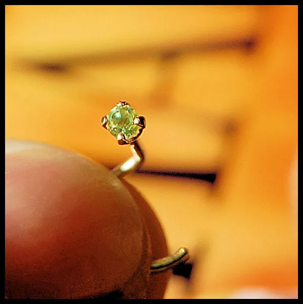 Dainty Peridot Nose Stud Set in Yellow Gold - 2mm Stone