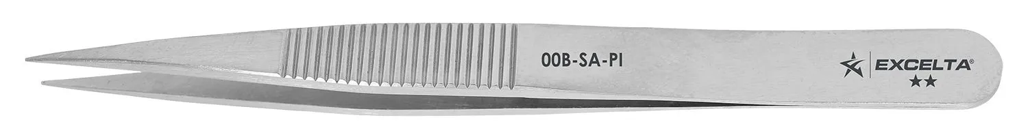 Excelta 00B-SA-PI Stainless Steel Tweezer with Serrated Handles & Straight, Strong, Medium, Pointed Tips