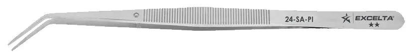 Excelta 24-SA-PI Stainless Steel Tweezer with Serrated Handles & Serrated, 45° Angled, Strong, Pointed Tips