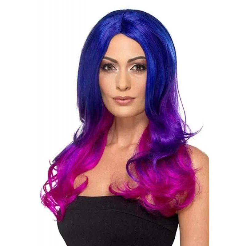 Fashion Ombre Wig Wavy, Long, Blue & Pink
