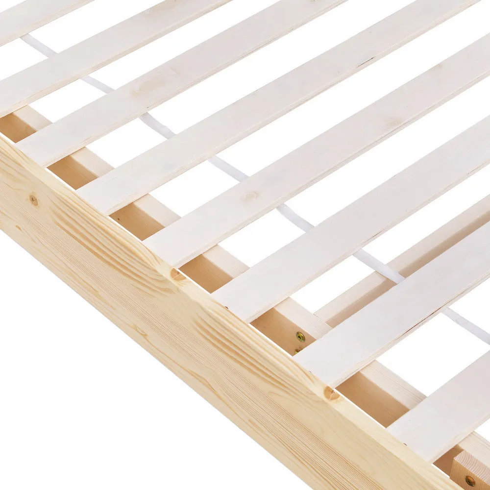 Floating Bed Frame with LED Lights, Pinewood, Double - Artiss