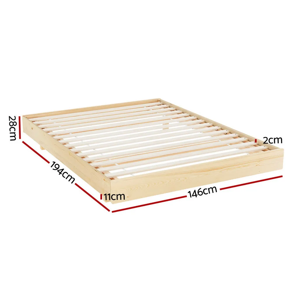 Floating Bed Frame with LED Lights, Pinewood, Double - Artiss