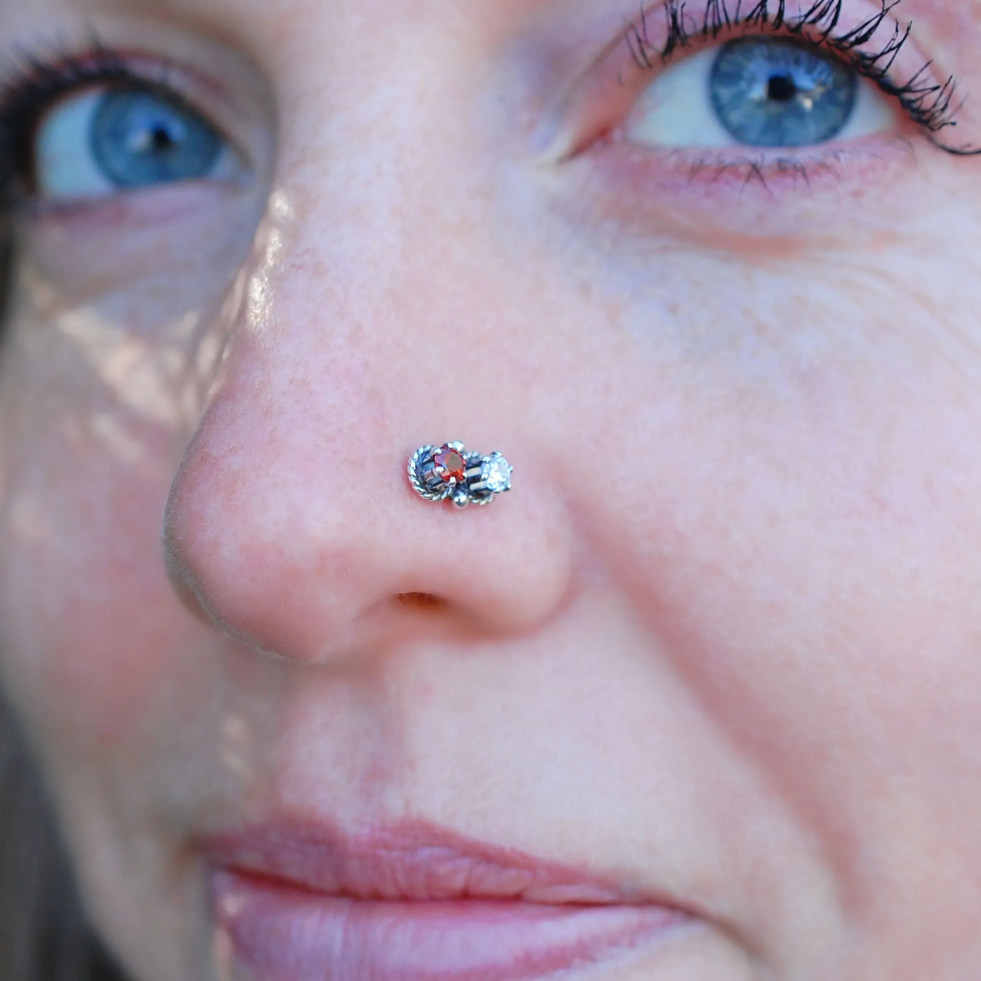 Garnet and Diamond Style Double Bling Nose Ring
