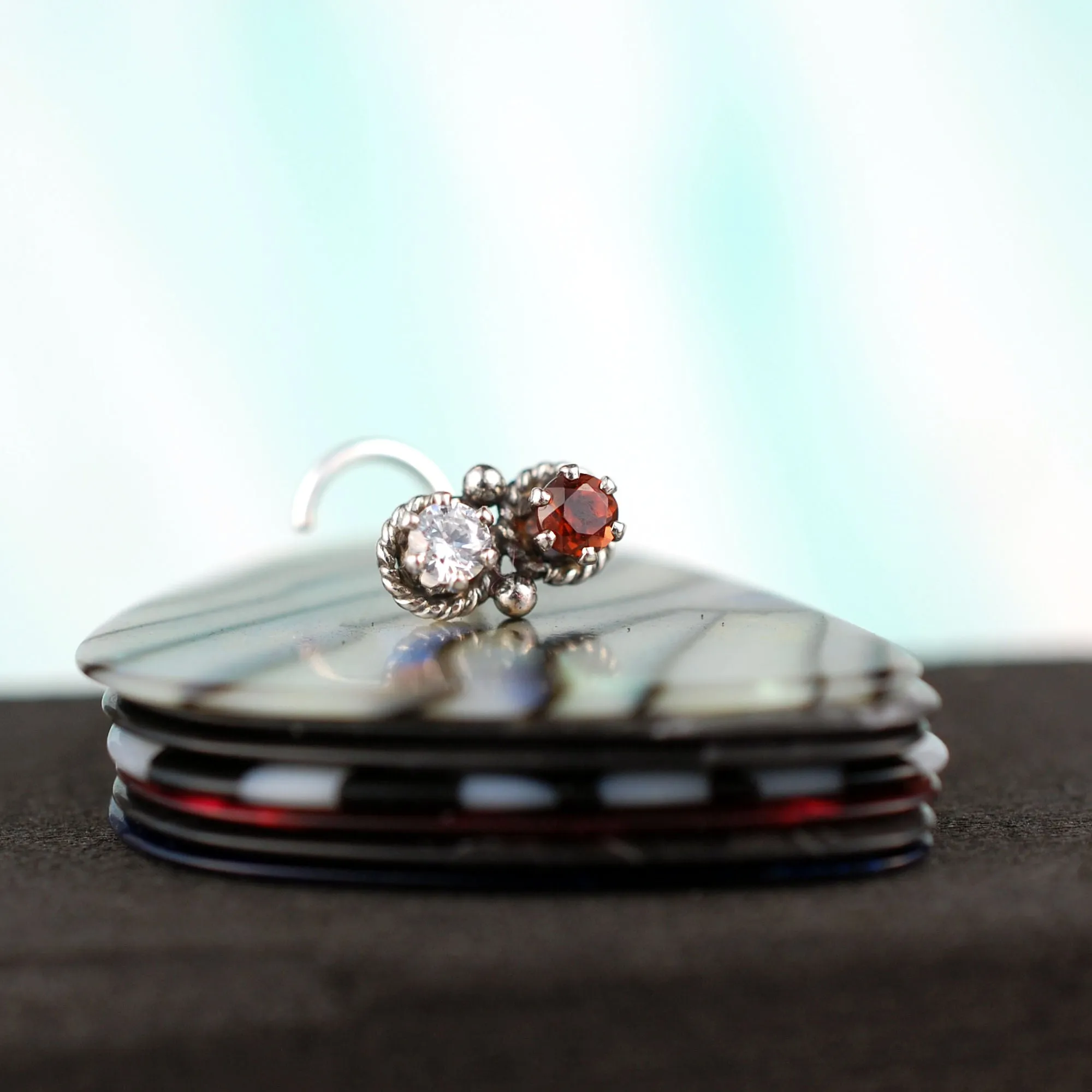 Garnet and Diamond Style Double Bling Nose Ring