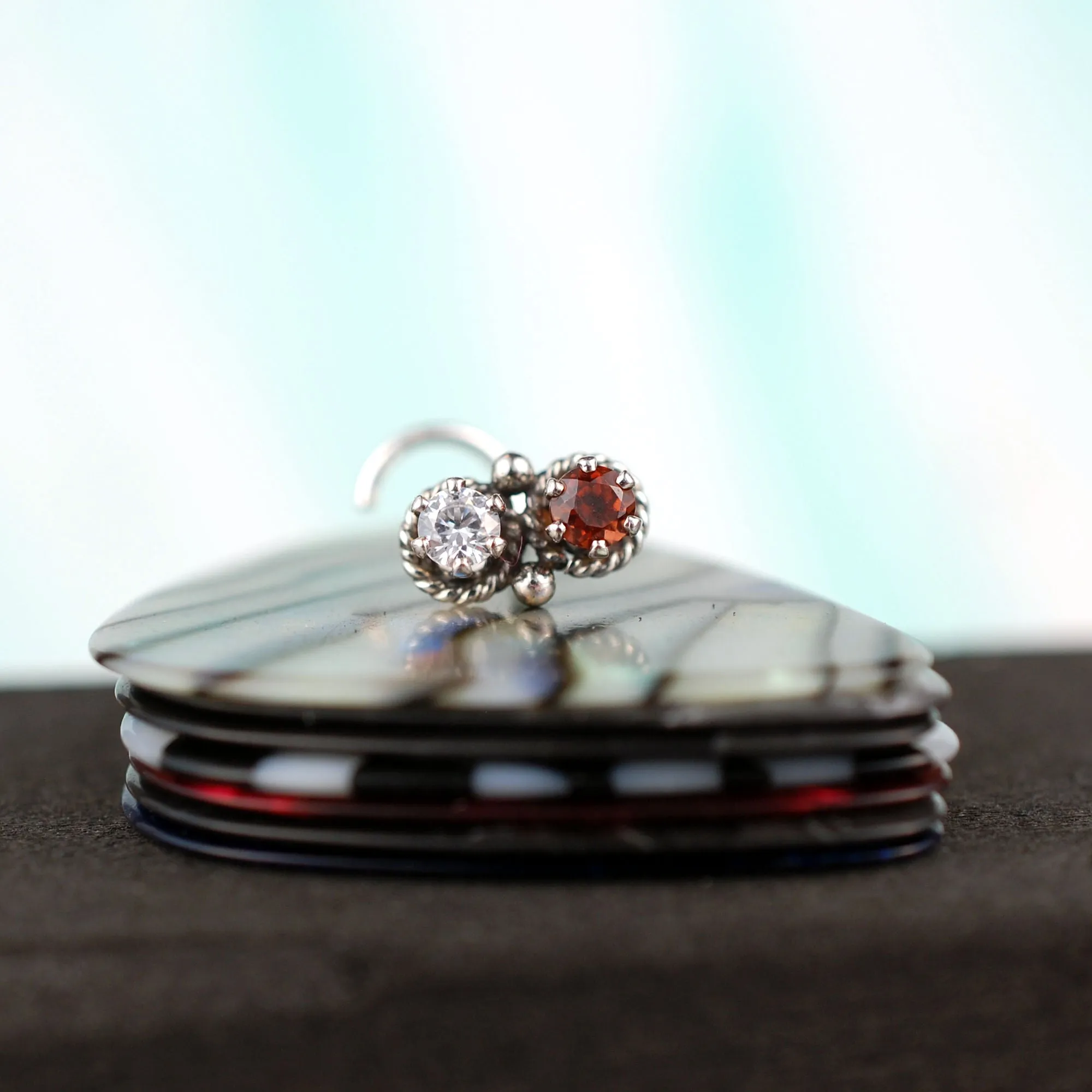 Garnet and Diamond Style Double Bling Nose Ring
