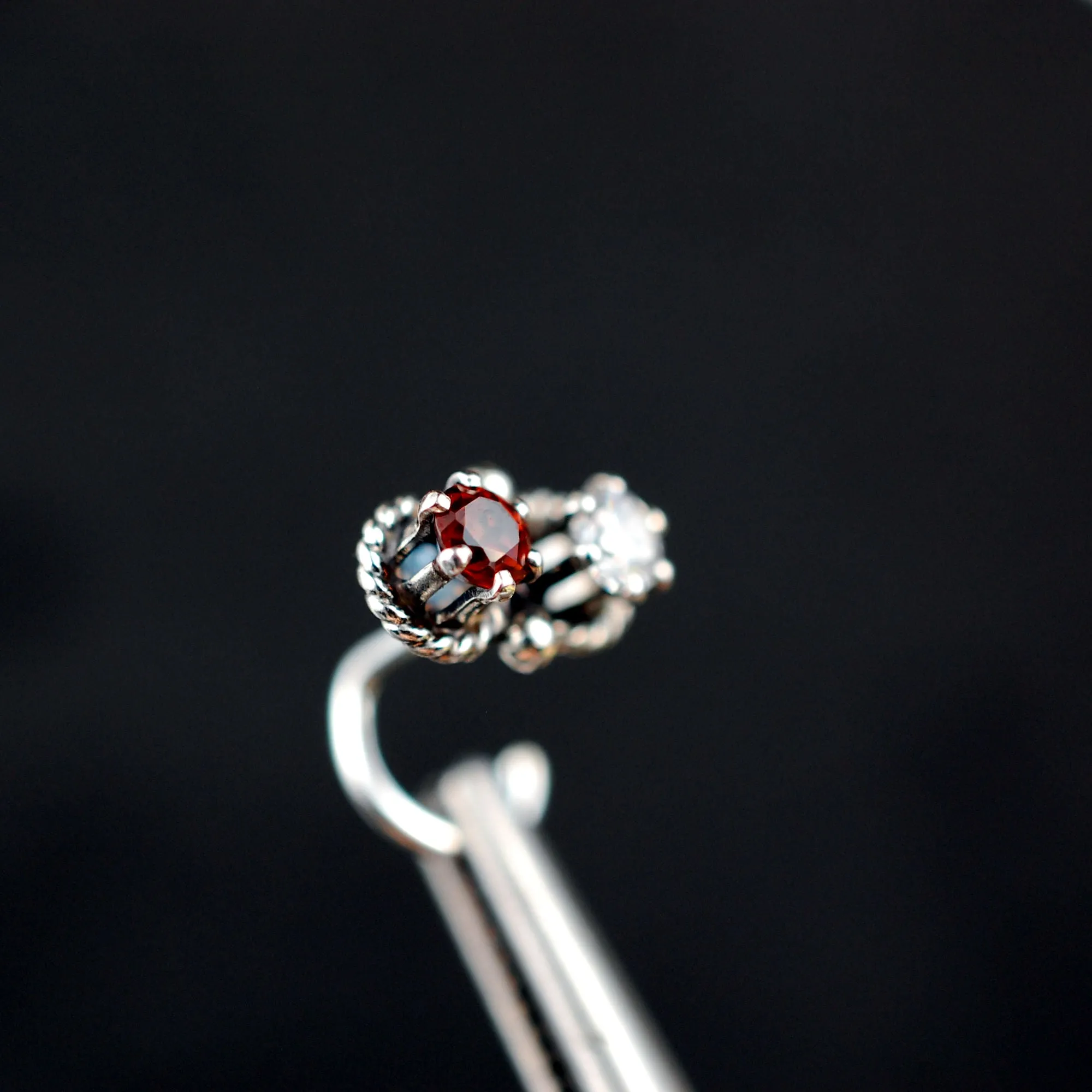 Garnet and Diamond Style Double Bling Nose Ring